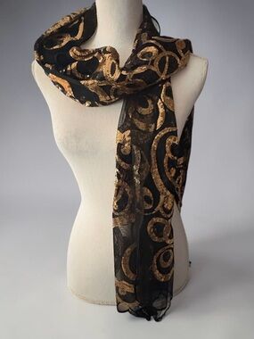 Cejon Black and Gold Sequin Swirl Scarf